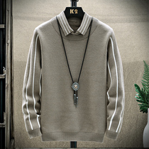 Mens fake two sweater shirt collar spring and autumn winter 2021 New thick bottoming knitted sweater warm clothes