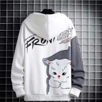 Cardigan sweater mens spring and autumn models plus velvet junior high school students winter jacket casual loose youth sports clothes