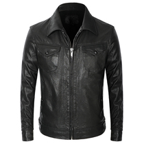 Lapel top layer sheepskin leather coat Mens vegetable tanned slim leather leather jacket Andy Lau with leather jacket