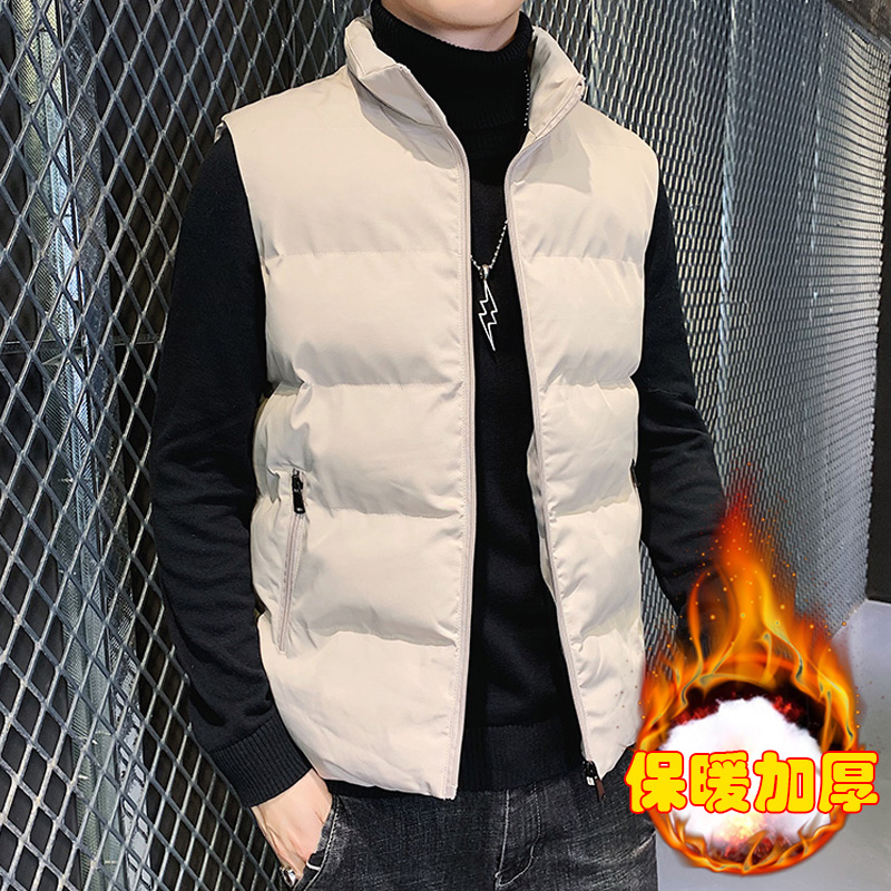 Down cotton jacket, men's solid color vest, winter jacket, trendy, loose and versatile, thick insulation, couple's outerwear vest