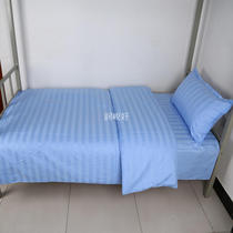 Student single cotton three-piece set Sky blue satin pure blue Hospital bedroom cotton quilt set sheets Bedding