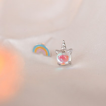 925 rainbow unicorns heart nails female asymmetric moonstone earrings girl heart students