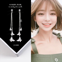 Three butterfly earrings female silver needle tassel zircon earrings Korean long rhinestone earrings personality simple Joker