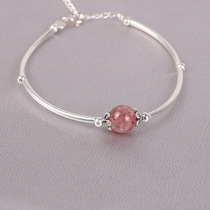 925 Silver Strawberry Crystal Bracelet Peach Blossom Simple Bracelet String Birthday Gift