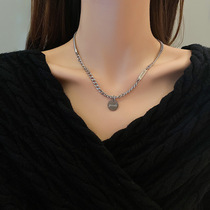 ins stainless steel small round brand snake bone stitching necklace personality design tassel choker anti-fading men and women