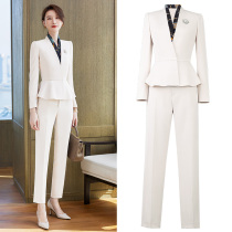 High-end professional suit womens spring rice white suit Western suit womens pants white collar interview positive dress event to host the work clothes