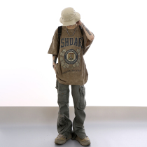 Mr. Black Coats Retro American Oldschool Do Old Washing Badges Industrial Wind Short Sleeve T-shirt Men Ins Tide Cards
