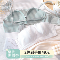 Strapless high school girl underwear thin summer traceless chest anti-light small chest gathered one-piece bra