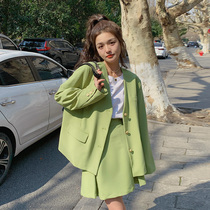 Green Mesh Red Fried Street Little Suit Jacket Woman 2022 Spring Autumn New Korean Version Small Chic West Suit Suit Dress
