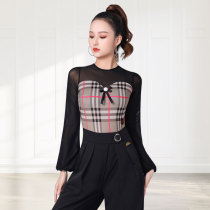 Plaid Dance Top new spring and autumn modern dance practice uniform round neck dance female national standard dance practice Latin dance suit