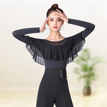 Dan Bao Luo national standard dance clothes women long sleeve lotus leaf collar practice clothes Waltz dance clothes body training clothing