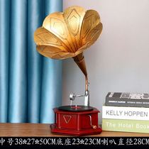 Retro vintage big horn phonograph model ornaments vinyl record player creative home soft decoration photography props