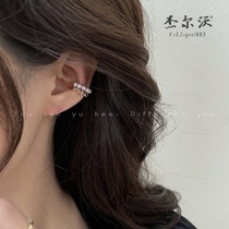 Double French pearl ear clip without ear hole female 2021 New Tide temperament earrings advanced ear clip earrings
