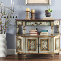 American country Mediterranean style retro solid wood painted entrance cabinet Entrance table dining side cabinet Decorative cabinet Volume promotion