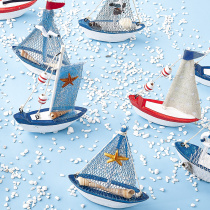 Mediterranean mini sailing model ornaments smooth sailing old small wooden boat home creative desktop ornaments decoration