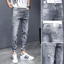 Ripped jeans mens summer thin section 2021 new fashion brand casual wild fit slim small feet nine-point pants