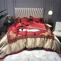 80s Egyptian long suede cotton four pieces of wine red bed with supplies 2021 Spring new high-end home bed products