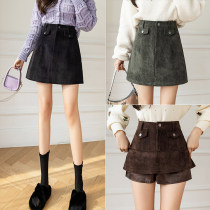 Corduroy skirt women autumn and winter 2021 new small man retro A- line dress high waist slim bag skirt tide