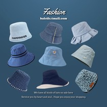 Blue Fisherman Hat Spring Autumn Basin Cap Sun Hat Foodie Sun Spring Tide Hidden Cyan Cowboy Colored Bucket Cap Children