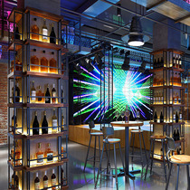 Bar restaurant wrought iron wine rack column decoration bar wall hanging solid wood luminous wine beer cabinet display rack