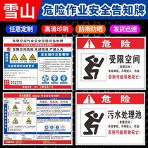 Limited space operation safety notice board restricted space operation hazard warning sign circulating pool fire tank reservoir reservoir septic tank cold storage sewage treatment tank safety warning sign