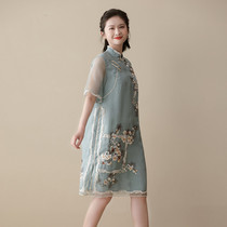 Silk cheongsam dress 2021 new mulberry silk young models improved summer large size fat mm large size belly cover