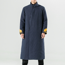 Chinese retro oblique cotton-padded jacket winter cotton-padded cotton robe loose casual jacket Zen clothing Republic of China mens Tang suit
