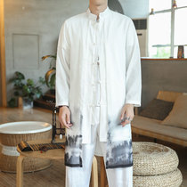 Hanfu mens ancient robe Chiffon retro windbreaker Mens fairy gown Chinese style fake two-piece medium-length jacket