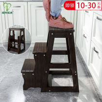 Thickened and high two-step folding solid wood ladder stool three-step home indoor multi-function climbing ladder bench stair chair