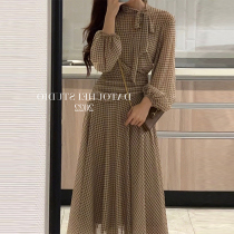 High-end sense small fragrance French plaid long sleeves shirt long dress niche design temperament celebrity new women