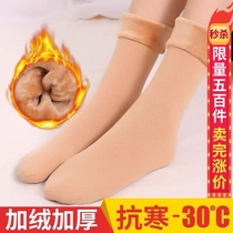 Autumn and winter snow socks female men plus velvet thickened middle tube light leg flesh color warm floor socks cotton moon socks