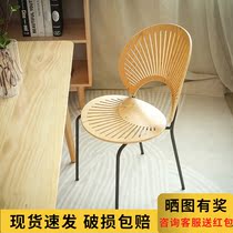 Minimalist shell chair vintage home wrought iron chair modern solid wood backrest creative minimalist dining chair Nordic designer