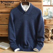 Bonino Green Collar Mens Cashmere Sweater Double Thick Winter 100 Pure Cashmere Lapel Knit Top End