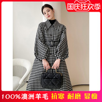 Hepburn trench coat double-sided cashmere coat womens woolen tweed 2021 new spring and autumn small thousand bird grid woolen coat