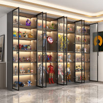 Customized glass door solid wood hand-run cabinet statue model Cabinet light luxury living room toy bag display cabinet storage storage storage