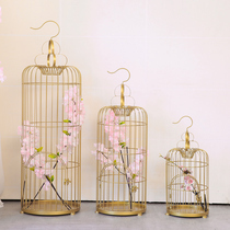  Decorative birdcage Wrought iron birdcage ornaments Window birdcage Golden birdcage Floral soft birdcage decoration props