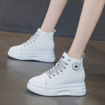 South Korea womens shoes high-top 2021 autumn and winter new casual boots thick-soled muffle cake 7cm leather Martin boots