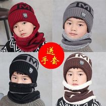 Childrens hats autumn and winter boys and girls tide wool warm winter plus velvet bib ear protection baby one hat set