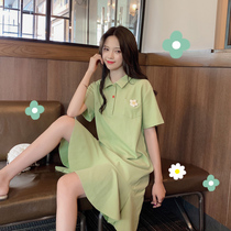 2021 new spring and summer avocado green Polo dress summer T-shirt skirt fairy large size thin section