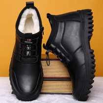 Mens cotton shoes 2021 Winter New plus velvet thick warm wool one casual high leather shoes mens snow boots