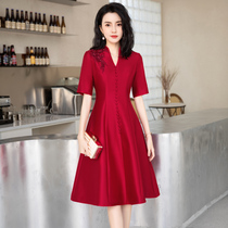 High-end happy mother-in-law wedding party dress small child for wedding gown dress with dress youthful and noble V collar summer