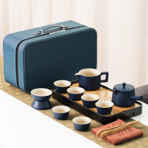 Japanese portable travel kung fu tea set black pottery simple home user outer jacket gift custom logo