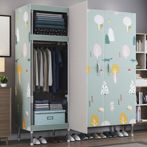  Simple wardrobe household bedroom steel pipe bold reinforcement Simple modern cloth cabinet rental room with strong and durable