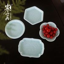 Hanshan residence lotus leaf shadow celadon handmade tea cup Cup pad saucer kung fu tea set tea ceremony zero with tea mat saucer