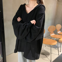 oversize sweater female 2021 loose Korean version of ins lazy wind bf thin V collar salt line fried Street early spring coat