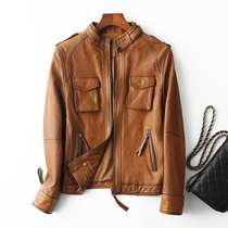 2021 Womens Spring and Autumn Sheep Leather Leather Jacket Style Jackets Handsome European and American Tanning Leather Clothes Jacket Women Locomotive