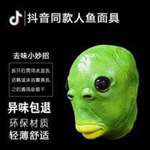 Spoof headgear net red green head fish head cover Green fish mermaid head cover Fish head head cover mask full face sand sculpture realistic engagement