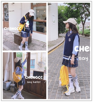  21 years of autumn bear sweater striped shirt wool vest pleated skirt College style JK suit