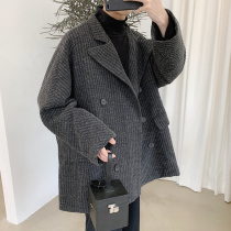 Casual suit mens fried street jacket Korean version of the trend small suit loose Hong Kong style Ruffian handsome ins wool cotton windbreaker