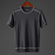 Contrast thread round neck pullover breathable sweater mens short-sleeved slim youth casual thin base sweater sweater D